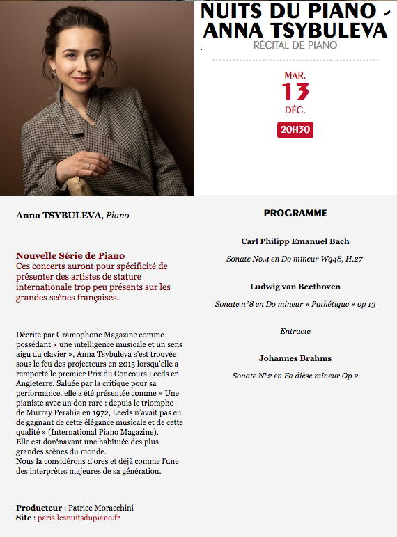 Illustration. Paris, Salle Cortot. Nuits du piano - Récital Anna Tsybuleva. 2022-12-13